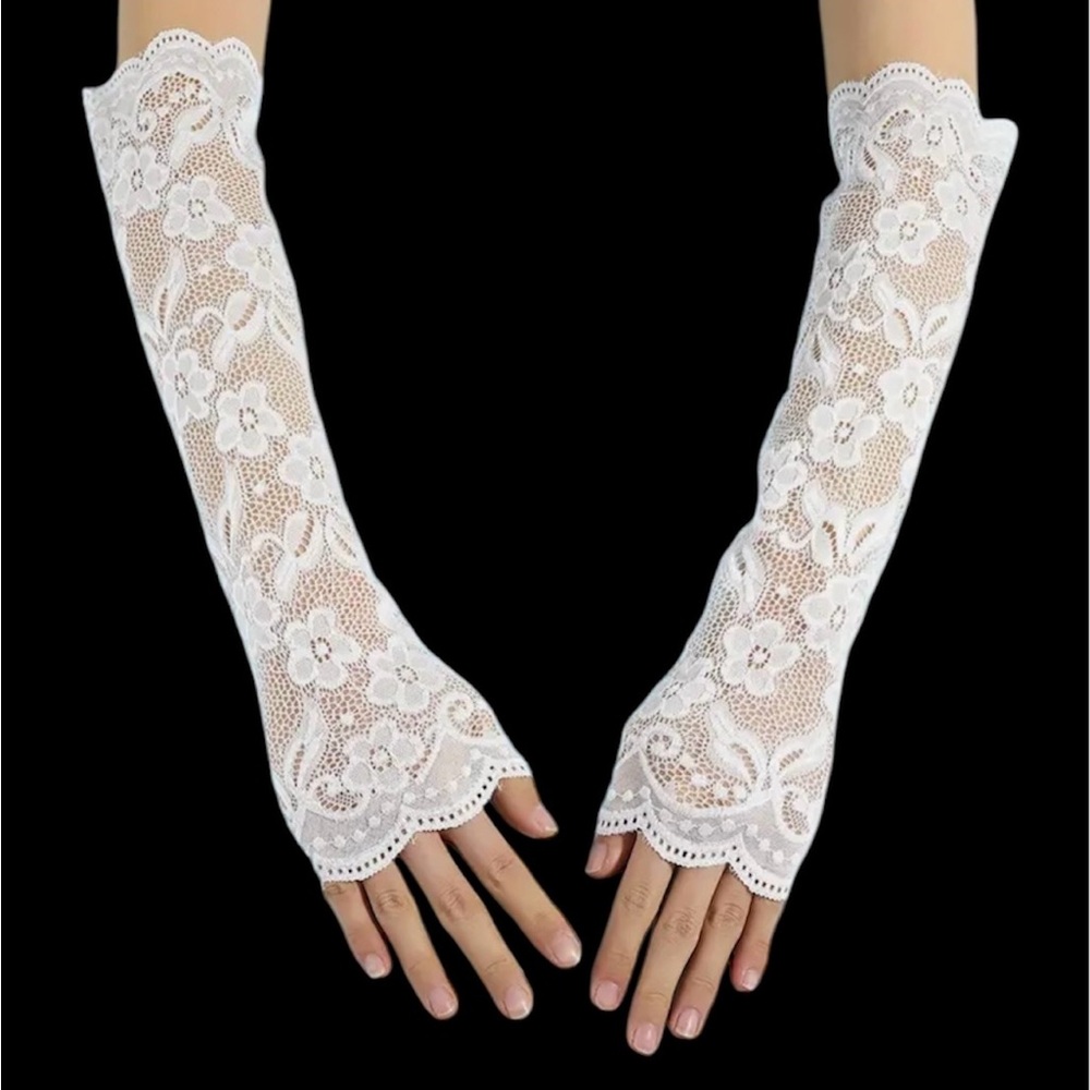 White Lace Elbow Gloves Fingerless NEW